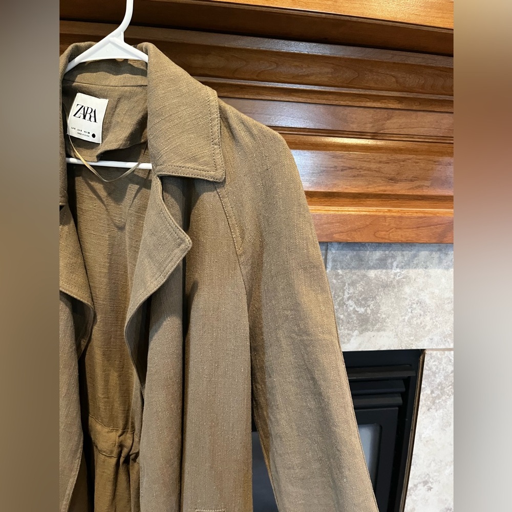 ZARA Rustic Linen Blend Trench Coat - Picture 7 of 11
